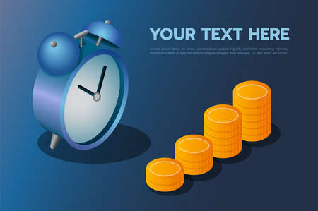 Concept long term investment, Alarm clock, coins represent investment, Isometric Vector Illustration.のイラスト素材