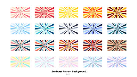 Set of Sunburst background, warm tones, cool tones, pastel, retro.のイラスト素材