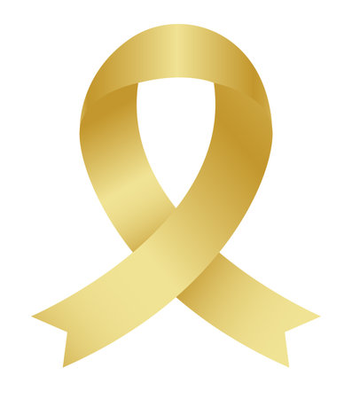 Gold ribbon isolated on white background. Symbol of breast cancer awareness.のイラスト素材