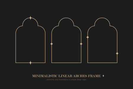 Minimalistic linear arches frame, elements and illustrations in simple linear style&#xD;&#xA;のイラスト素材