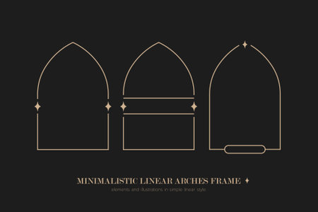 Minimalistic linear arches frame, elements and illustrations in simple linear style&#xD;&#xA;のイラスト素材