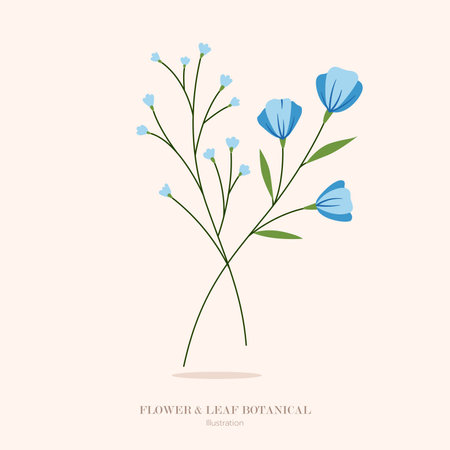 flower and Green leaf botanical illustration and flat design.のイラスト素材