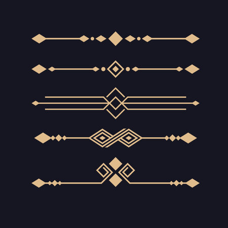 Art deco divider, decorative lines borders and geometric goldenのイラスト素材