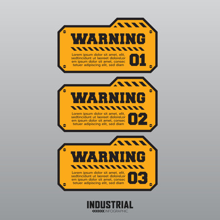Industrial infographic template with 4 options or steps, warning label sign, lower third banner templates.のイラスト素材