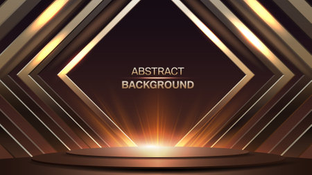 Elegant abstract background with golden podium and geometric shapes, glowing lights, and luxurious award ceremony design.のイラスト素材