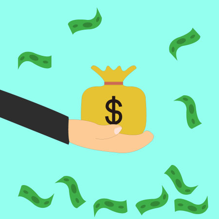 There is a bunch of money on my hand and money is flying away vector image illustrationのイラスト素材