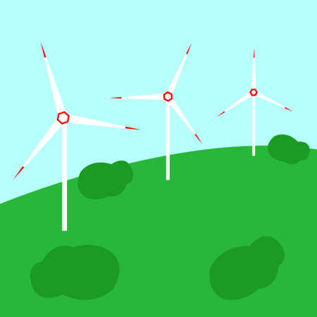 Wind power generators on a hill in the clear sky vector image illustrationのイラスト素材