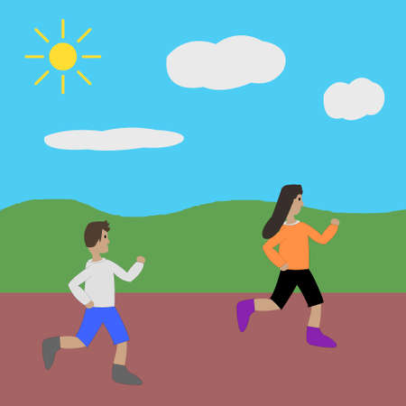 The scenery of people exercising outdoors on a clear day vector image illustrationのイラスト素材