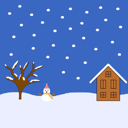 The scenery of the village in the winter when it snows vector image illustrationのイラスト素材