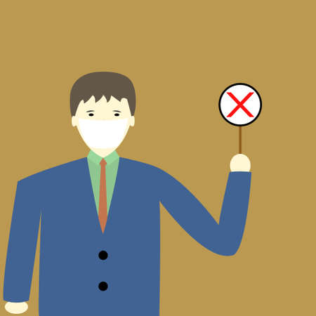 A person wearing a mask and holding an X sign in his hand vector image illustrationのイラスト素材