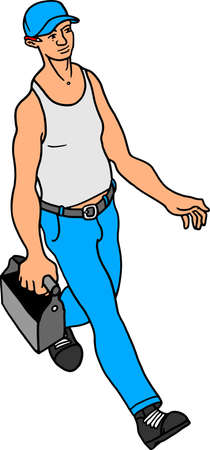Construction worker walking with toolboxのイラスト素材