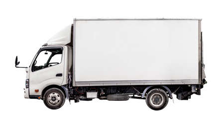 Old white truck isolated, white backgroundの写真素材