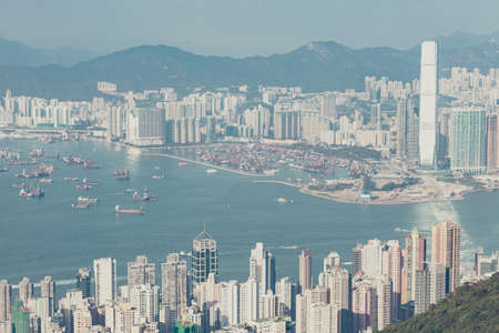 Panorama of Hong Kong Harbour in vintage tone, winterのeditorial素材