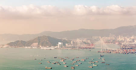 Panorama of Hong Kong Harbour in vintage tone, winter
