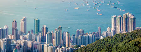 Panorama of Hong Kong Harbour in vintage tone, winter