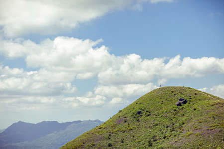 Man on the peak of hill, Hong Kong, SUmmerの写真素材