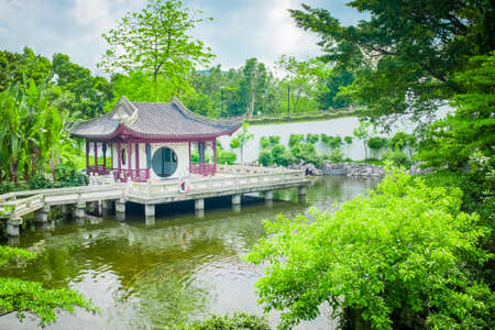 Traditional Chinese House beside a lakeのeditorial素材