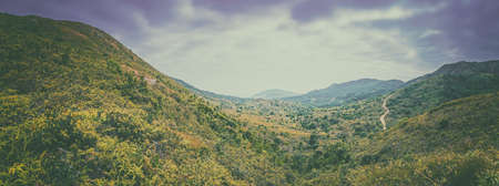 Panorama of countryside landscape in Hong Kong, vintage colorの写真素材