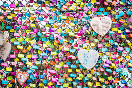 Love locks, Hong Kong, in Chineseの写真素材