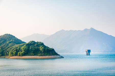 Building in the middle of a reservoir, nobodyの写真素材