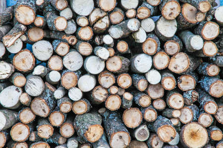 Wood log stack up, limber workの写真素材