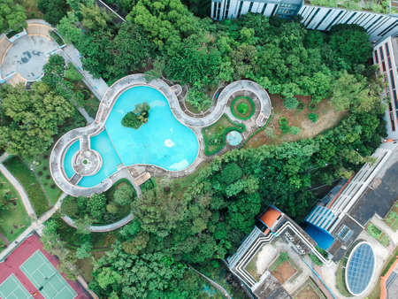 Aerial view of a garden, Hong Kongの写真素材