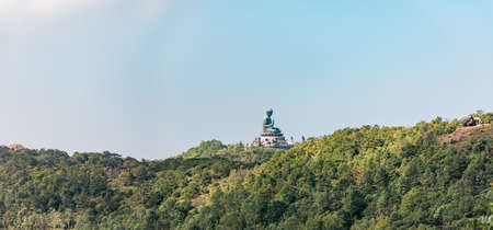 Panorama of Giant buddha statue in Lantau Island, Hong Kongの写真素材