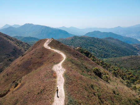 a man walking at the peak, Hong Kongの写真素材