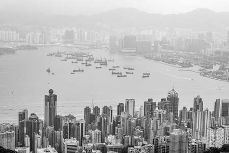 Hong Kong harbour Black and White, dusty dayの写真素材