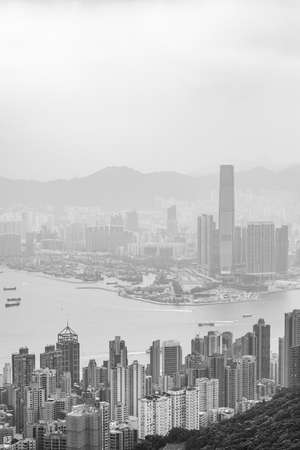 Hong Kong harbour Black and White, dusty dayの写真素材