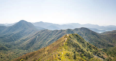 Hiking path to a mountain peak, Hong Kongの写真素材