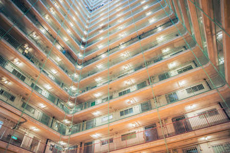 Abstract view of public housing estate in Hong Kong. geometric architecture exterior, nobody