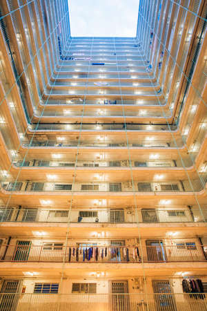 Abstract view of public housing estate in Hong Kong. geometric architecture exterior, nobodyの写真素材