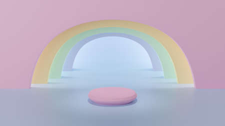 Abstract colorful rainbow 3D rendering background. indoor stage for product presentation, CGの写真素材