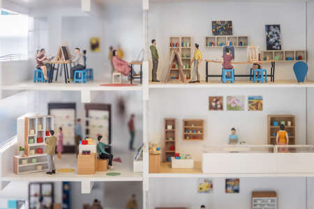 Close up of miniature of Apartment and houses, macro shot