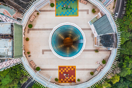 Beautiful aerial view of the southern district of Hong Kong, luxury residential area.のeditorial素材