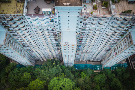 Beautiful aerial view of the southern district of Hong Kong, luxury residential area.のeditorial素材