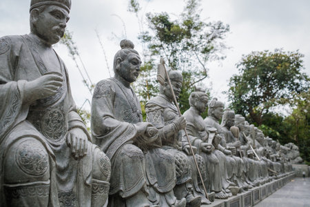 A group of statue of Chinese History Hero or God, in a old templeのeditorial素材