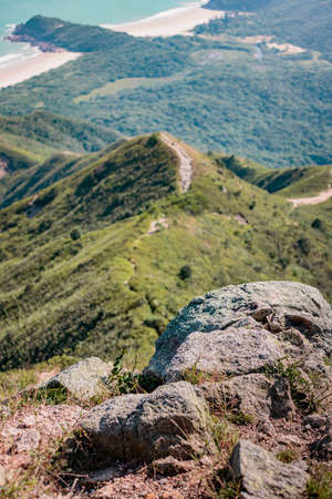 Trail footpath on mountain, near Tai Long Wan. The famous beach and surf location in Sai Kung. Countryside of Hong Kongの写真素材