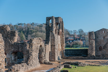 The famous English Heritage site, Wolvesey Castle, the Monumental remains, bishops of Winchester, daytimeの写真素材