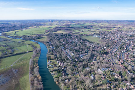beautiful aerial view of the Reading, Berkshire, England, daytimeの写真素材