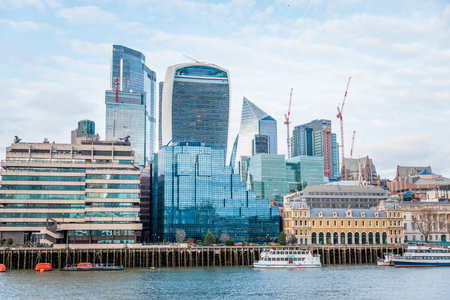 Amazing architecture in the business center of London, near Fenchurch Street and Tower Hill Station, England, UKの写真素材
