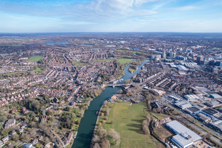 beautiful aerial view of the Reading, Berkshire, England, daytimeの写真素材