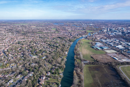 beautiful aerial view of the Reading, Berkshire, England, daytimeの写真素材
