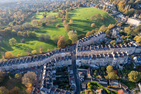Amazing beautiful aerial view near the Royal Victoria Park, the Bath Spa, Famous tourist location of England, Great British, daytimeの写真素材