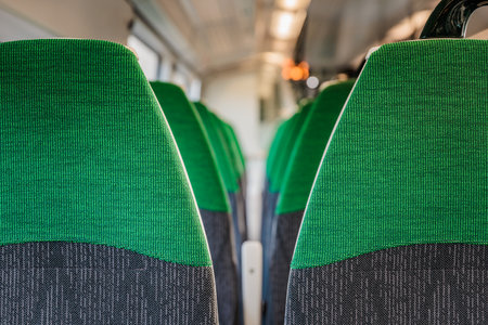 Close up of seat of the train, UK railway, nobodyの写真素材