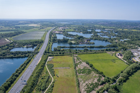 beautiful aerial view of the new developing area, Green Park in Reading, Berkshire, UK, daytimeの写真素材