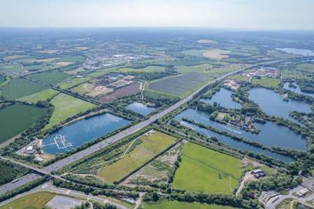 beautiful aerial view of the new developing area, Green Park in Reading, Berkshire, UK, daytimeの写真素材