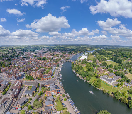 amazing aerial view of Henley-On-Thames, The famous holiday tourist location in south England,...