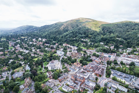 Beautiful aerial view of the town center, high street of Great Malvern, The famous village for outdoor and tourist, England, UKの写真素材